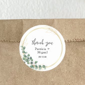 Sticker Rond Élégant Botanique Verdure Mariage or Merci