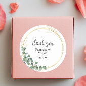 Sticker Rond Élégant Botanique Verdure Mariage or Merci
