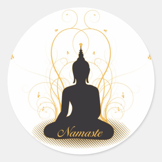 Sticker Rond Élégant Bouddha Namaste (Devant)