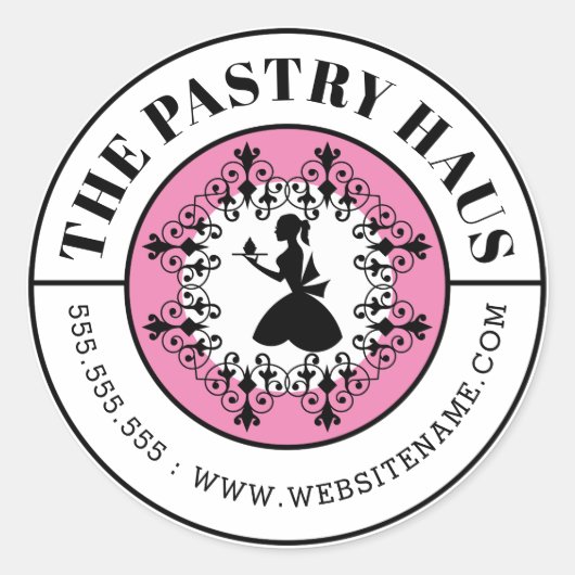 Sticker Rond Élégant Boulanger Silhouette Texte Courbé (Devant)