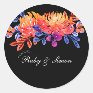 Sticker Rond Élégant bouquet de fleurs aquarelle pour mariage