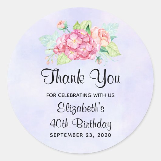 Sticker Rond Elégant Bouquet de fleurs rose Aquarelle Anniversa (Devant)