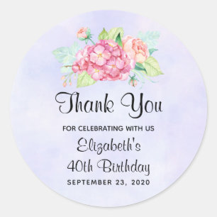 Sticker Rond Elégant Bouquet de fleurs rose Aquarelle Anniversa