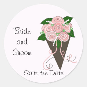 Sticker Rond Élégant bouquet de mariage Save the Date