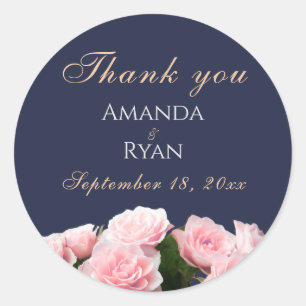 Sticker Rond Élégant bouquet rose rose Mariage floral Merci