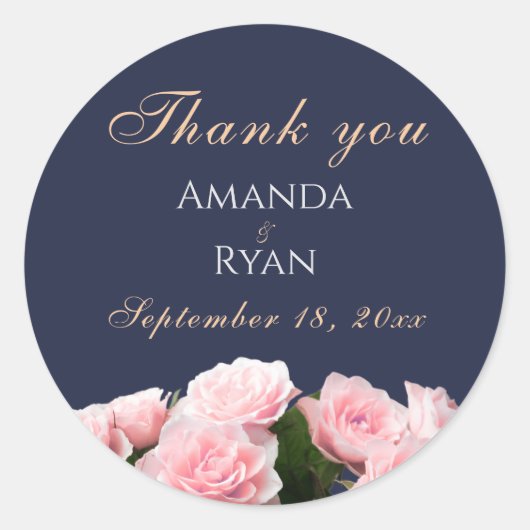 Sticker Rond Élégant bouquet rose rose Mariage floral Merci (Devant)