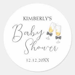 Sticker Rond Elégant Bow Champagne Sip & Voir Baby shower
