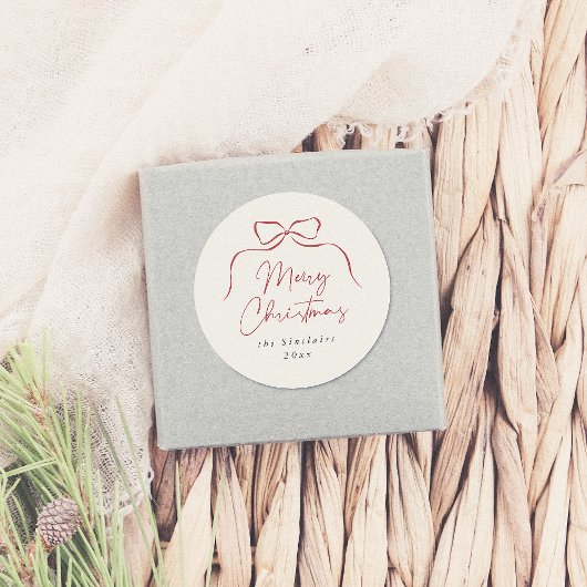 Sticker Rond Elegant Bow Joyeux Noël Nom de famille
