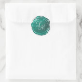 Sticker Rond Élégant brillant Turquoise Monogramme de cire vert (Sac)