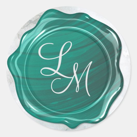 Sticker Rond Élégant brillant Turquoise Monogramme de cire vert (Devant)