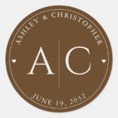 Sticker Rond Élégant Brown en noyer moderne Mariage (Devant)