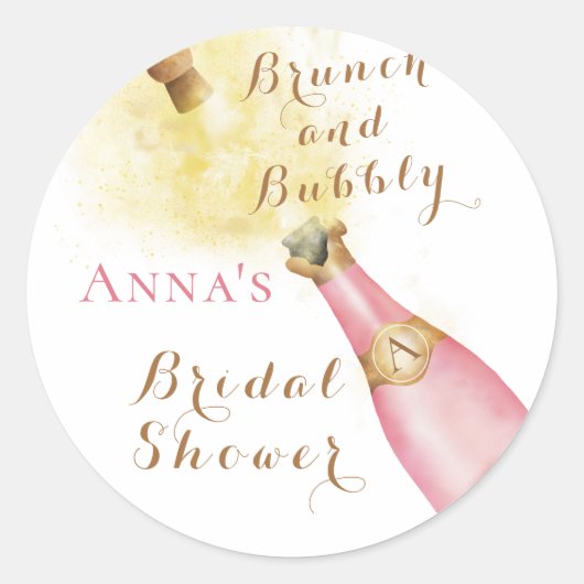 Sticker Rond Élégant Brunch et Bubbly Shower de Mariée (Devant)