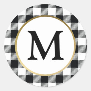 Sticker Rond Élégant Buffle blanc plaqué Monogramme initial