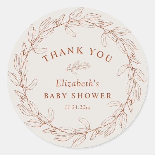 Sticker Rond Elegant Burnt Orange Botanical Thank You (Devant)