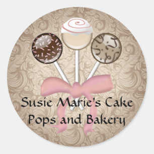 Sticker Rond Élégant cacao Damask Cake Pop