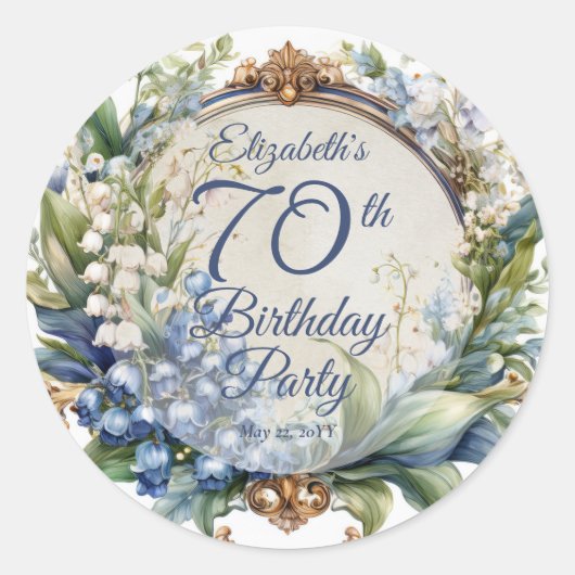 Sticker Rond Elégant cadre fleuri baroque 70e anniversaire (Devant)