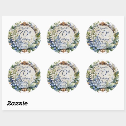 Sticker Rond Elégant cadre fleuri baroque 70e anniversaire (Feuille)