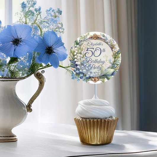 Sticker Rond Elégant cadre floral baroque 50ème anniversaire