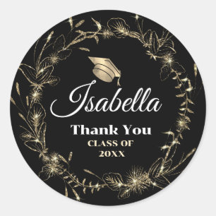 Sticker Rond Élégant cadre Or Nom de grade Graduation