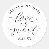Sticker Rond Elegant Calligraphy Love is Sweet Wedding (Devant)