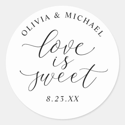 Sticker Rond Elegant Calligraphy Love is Sweet Wedding (Devant)
