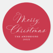 Sticker Rond Elegant Calligraphy Red Merry Christmas (Devant)