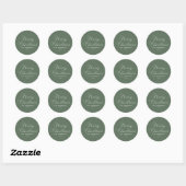 Sticker Rond Elegant Calligraphy Sage Green Merry Christmas (Feuille)