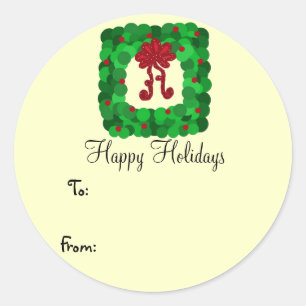 Sticker Rond Élégant Carré vert Wreath Drapeau