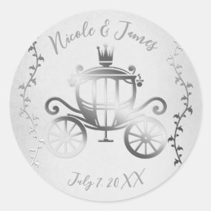 Sticker Rond Élégant Carrosse Argenté Histoire Blanche Royale