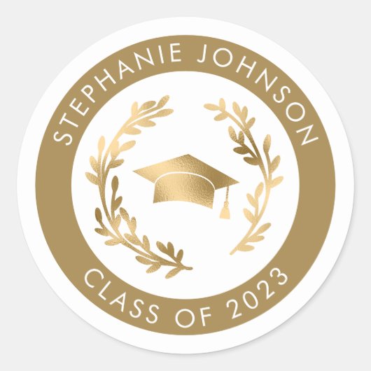Sticker Rond Elegant casquette de graduation et couronne de la  (Devant)
