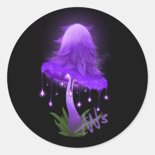Sticker Rond Élégant Casquette Enky brillant violet champignon