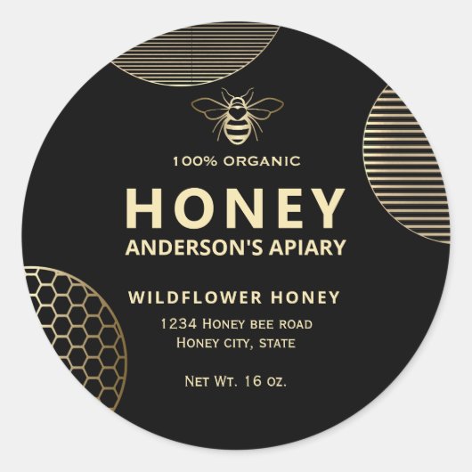 Sticker Rond Élégant cercle moderne or miel abeille miel (Devant)