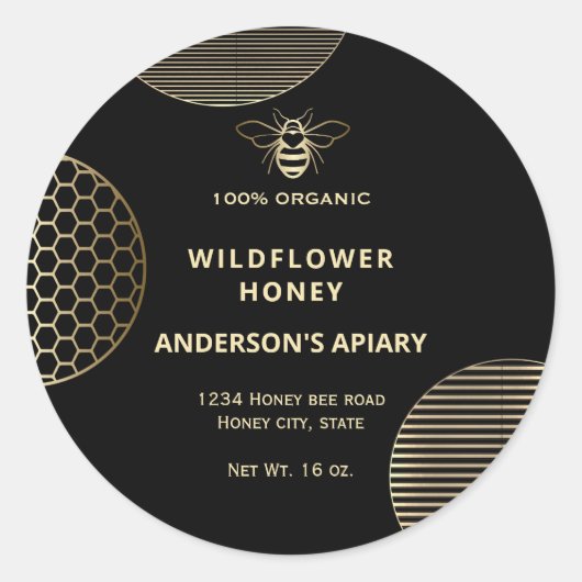 Sticker Rond Élégant cercle moderne or miel abeille miel (Devant)
