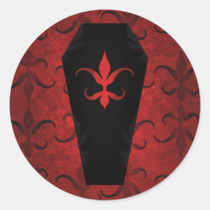 Sticker Rond Elégant cercueil gothique victorien rouge Hallowee