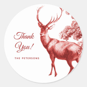 Sticker Rond Elégant Cerf en toile rouge en forêt