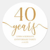 Sticker Rond Élégant Champagne 40e anniversaire de Mariage (Devant)
