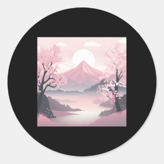 Sticker Rond Elégant Chemin Fleur de Cerisier Peinture Soft K P