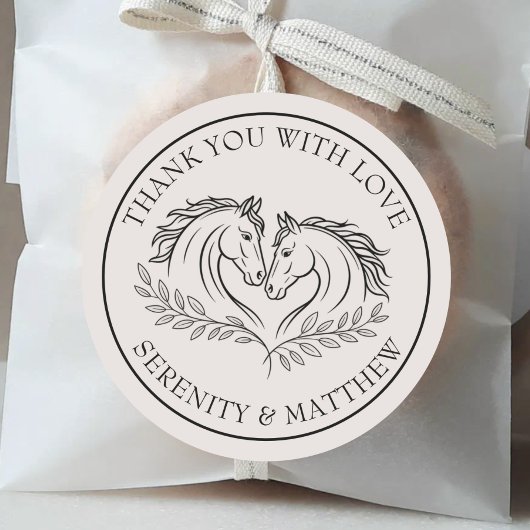 Sticker Rond Élégant cheval Mariage rustique Pays Merci