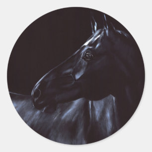 Sticker Rond Élégant cheval noir peint à la main