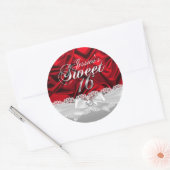 Sticker Rond Élégant chevalet Pearl Bow & Red Silk Sweet sixtee (Enveloppe)