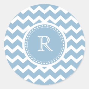 Sticker Rond Elégant Chevron Light Aqua Green Monogramme