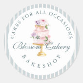 Sticker Rond Elégant & Chic Blue Aquarelle Floral Cake Bakery (Devant)