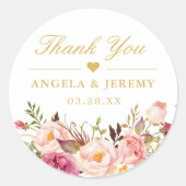 Sticker Rond Élégant chic Blush rose Mariage Floral Merci (Devant)