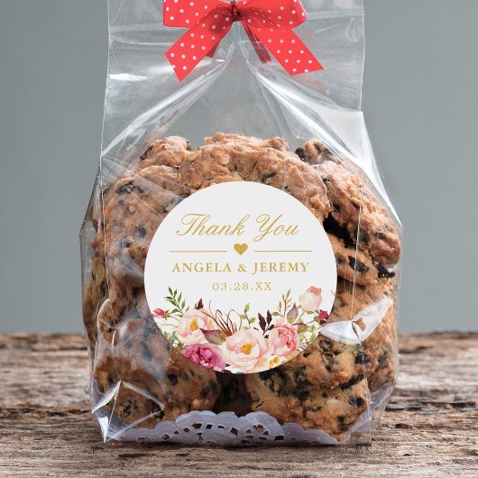 Sticker Rond Élégant chic Blush rose Mariage Floral Merci