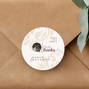 Sticker Rond Élégant Chic Classique Mariage Photo Crème Bourgog