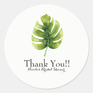 Sticker Rond Élégant Chic Faveur de Mariage d'Été de Feuille Tr