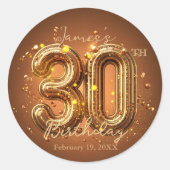 Sticker Rond Élégant Chic Glamour Marron et Or 30e Anniversaire (Devant)