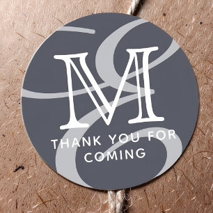 Sticker Rond Élégant Chic Moderne Double Monogramme Merci