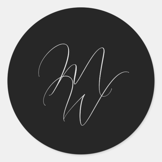 Sticker Rond Élégant chic Monogramme moderne Mariage noir (Devant)