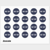 Sticker Rond Elégant Chic Navy Cercle Bleu Deux Monogrammes Ini (Feuille)